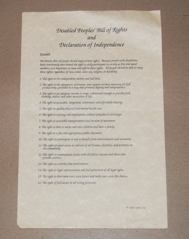 disabled peoples bill of rights and declaration of independence poster disability history america