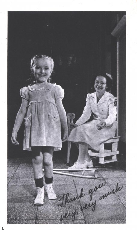 black white poster of nurse and child disability history america