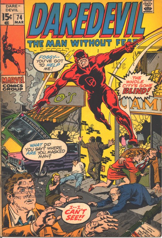 A Daredevil comic book cover depicts the city in need of saving by the blind superhero.
