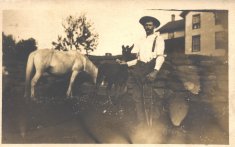 livestock and man on crutch sepia photograph disability history america